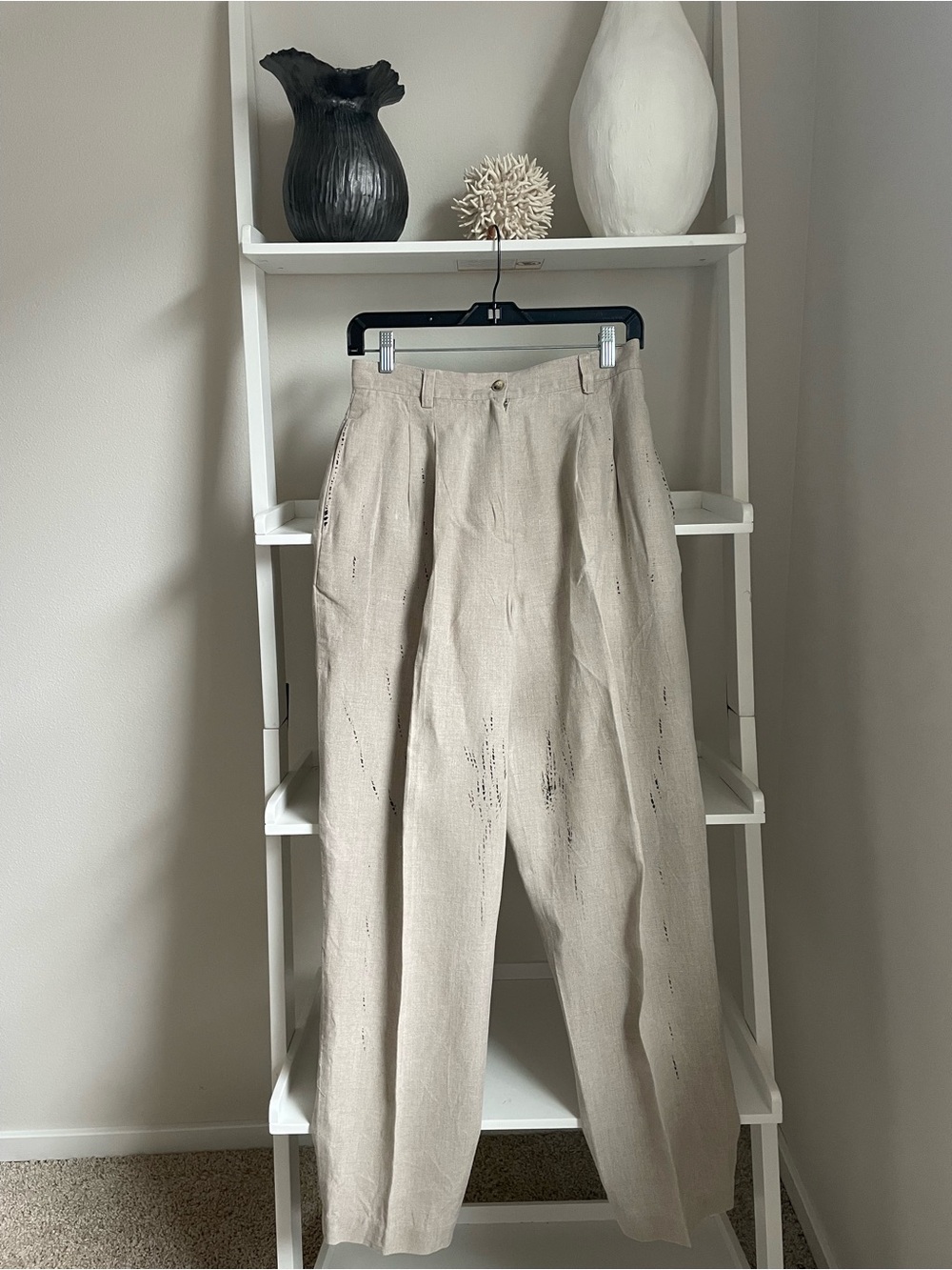 Casual Corner Light Beige Pleated Women's Trousers With Gray Color Design
